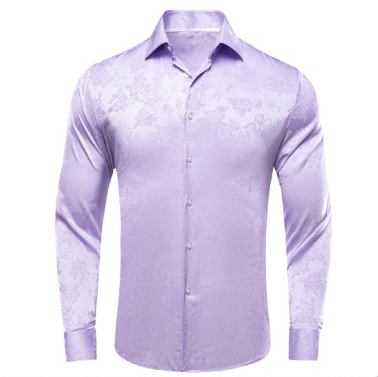 Lilac Purple Floral Silk Men's Long Sleeve Shirt-1645 - SimonVon Shop