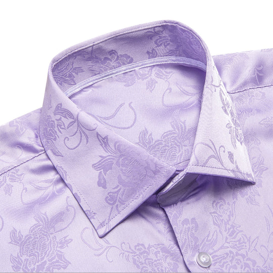 Lilac Purple Floral Silk Men's Long Sleeve Shirt-1645 - SimonVon Shop