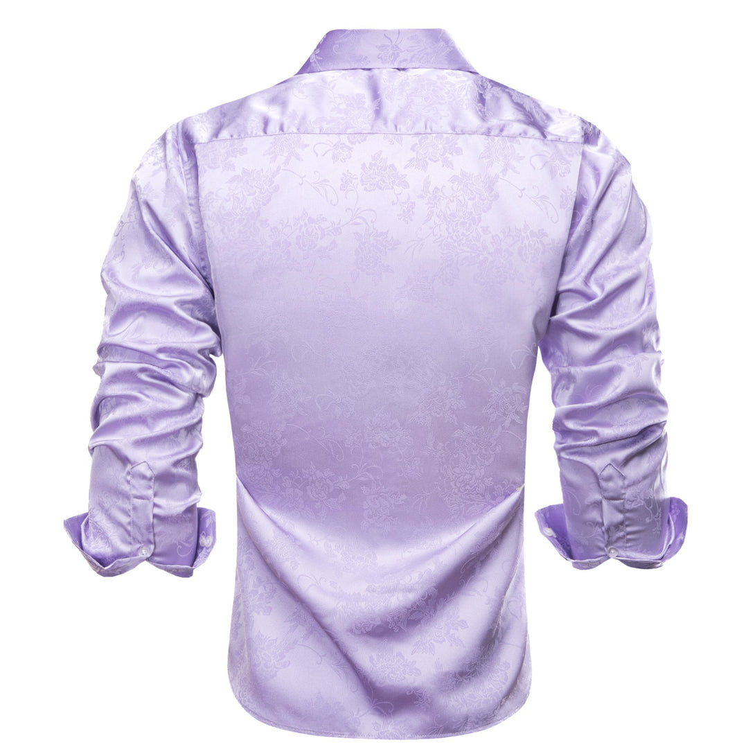 Lilac Purple Floral Silk Men's Long Sleeve Shirt-1645 - SimonVon Shop