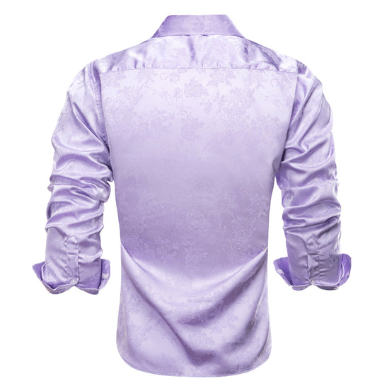 Lilac Purple Floral Silk Men's Long Sleeve Shirt-1645 - SimonVon Shop