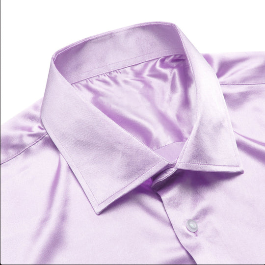 Lilac Purple Solid Satin Men's Long Sleeve Dress Shirt- CY-1641 - SimonVon Shop