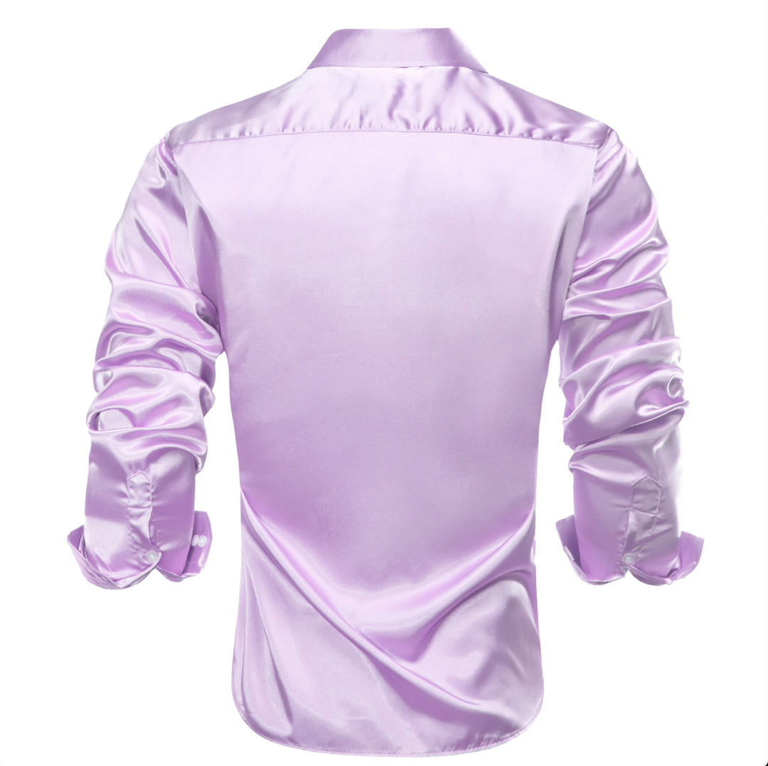 Lilac Purple Solid Satin Men's Long Sleeve Dress Shirt- CY-1641 - SimonVon Shop