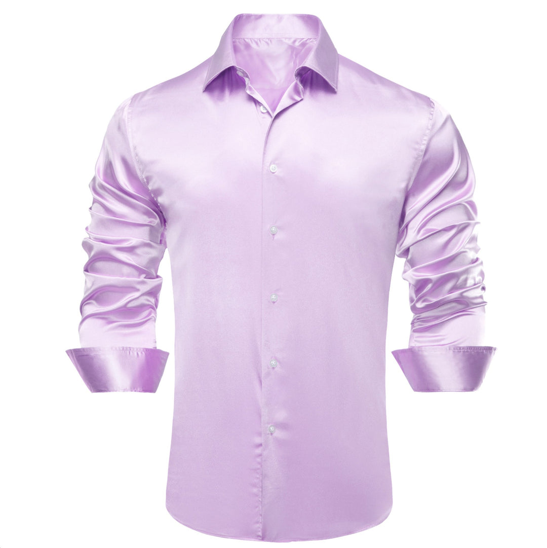 Lilac Purple Solid Satin Men's Long Sleeve Dress Shirt- CY-1641 - SimonVon Shop