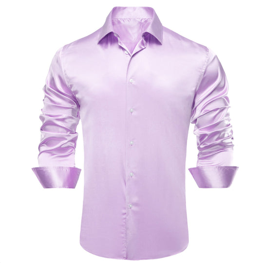 Lilac Purple Solid Satin Men's Long Sleeve Dress Shirt- CY-1641 - SimonVon Shop