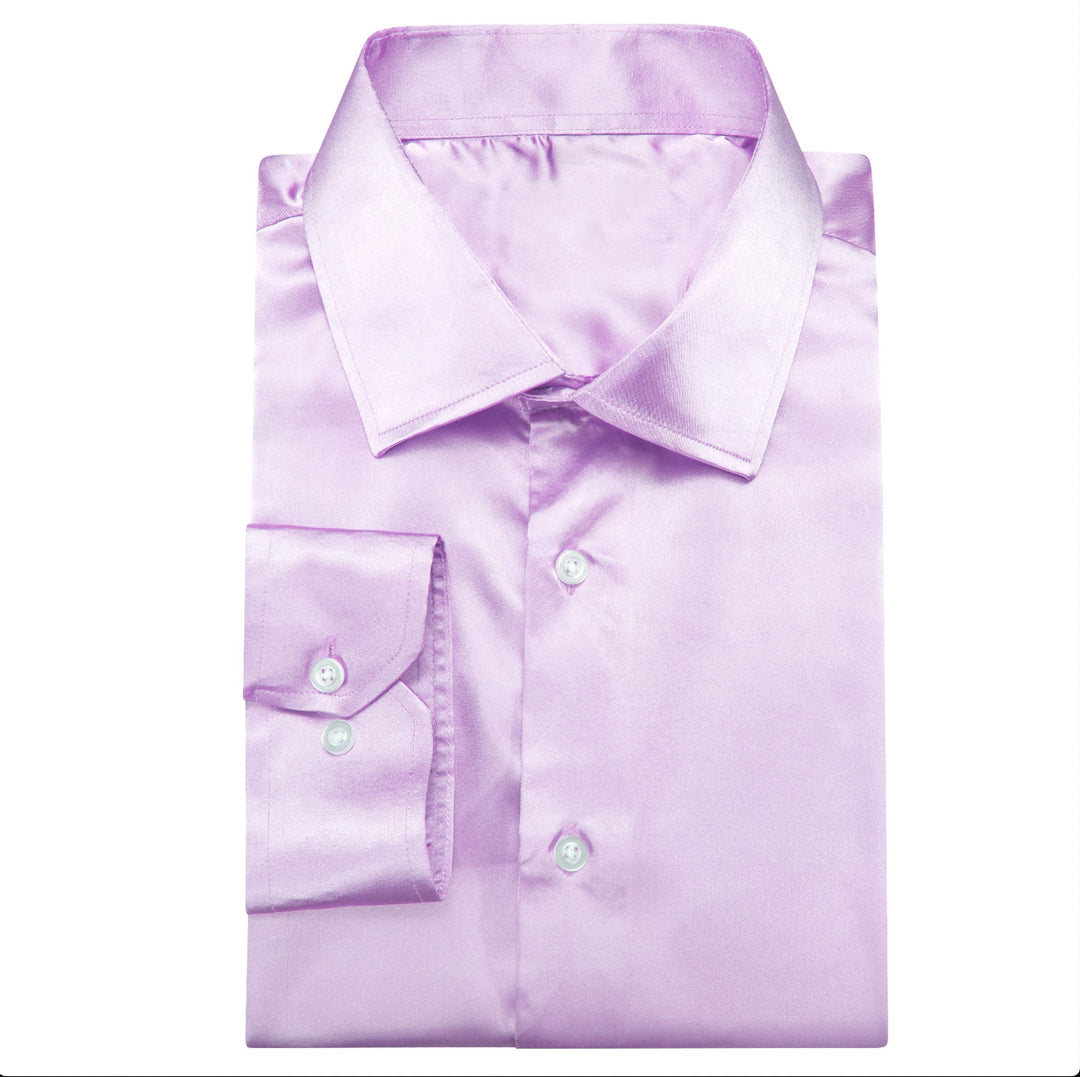 Lilac Purple Solid Satin Men's Long Sleeve Dress Shirt- CY-1641 - SimonVon Shop