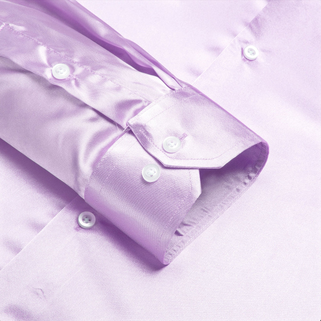 Lilac Purple Solid Satin Men's Long Sleeve Dress Shirt- CY-1641 - SimonVon Shop