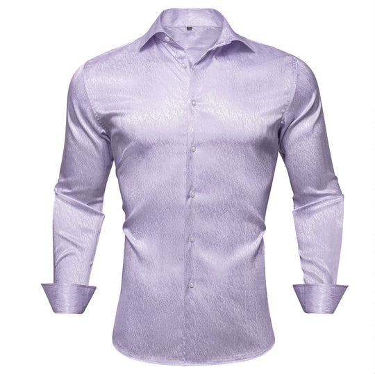 Lilac Purple Solid Silk Men's Long Sleeve Dress Shirt-CY-0552 - SimonVon Shop