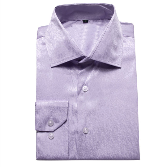 Lilac Purple Solid Silk Men's Long Sleeve Dress Shirt-CY-0552 - SimonVon Shop
