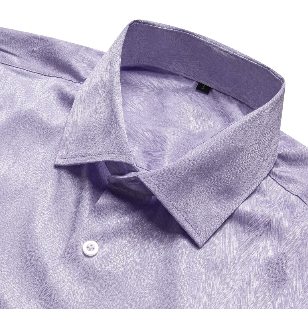 Lilac Purple Solid Silk Men's Long Sleeve Dress Shirt-CY-0552 - SimonVon Shop