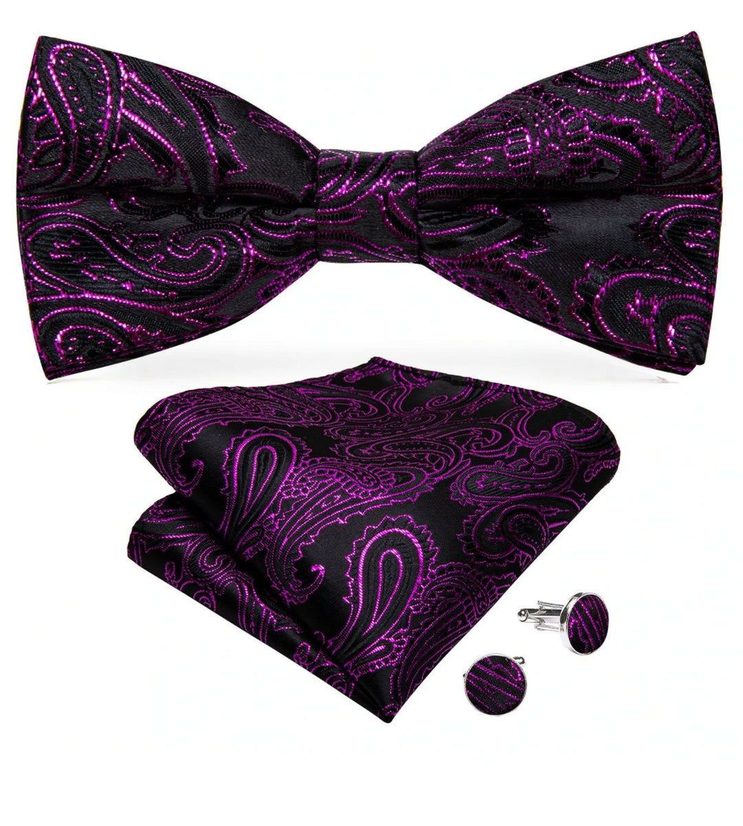 Luxury Black Marron Paisley Silk Men's Vest Bow Tie Hanky Cufflinks Set.MJ-2072 - SimonVon Shop