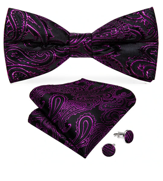 Luxury Black Marron Paisley Silk Men's Vest Bow Tie Hanky Cufflinks Set.MJ-2072 - SimonVon Shop