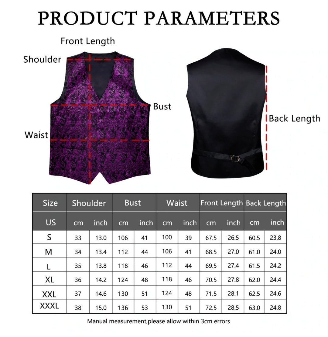 Luxury Black Marron Paisley Silk Men's Vest Bow Tie Hanky Cufflinks Set.MJ-2072 - SimonVon Shop