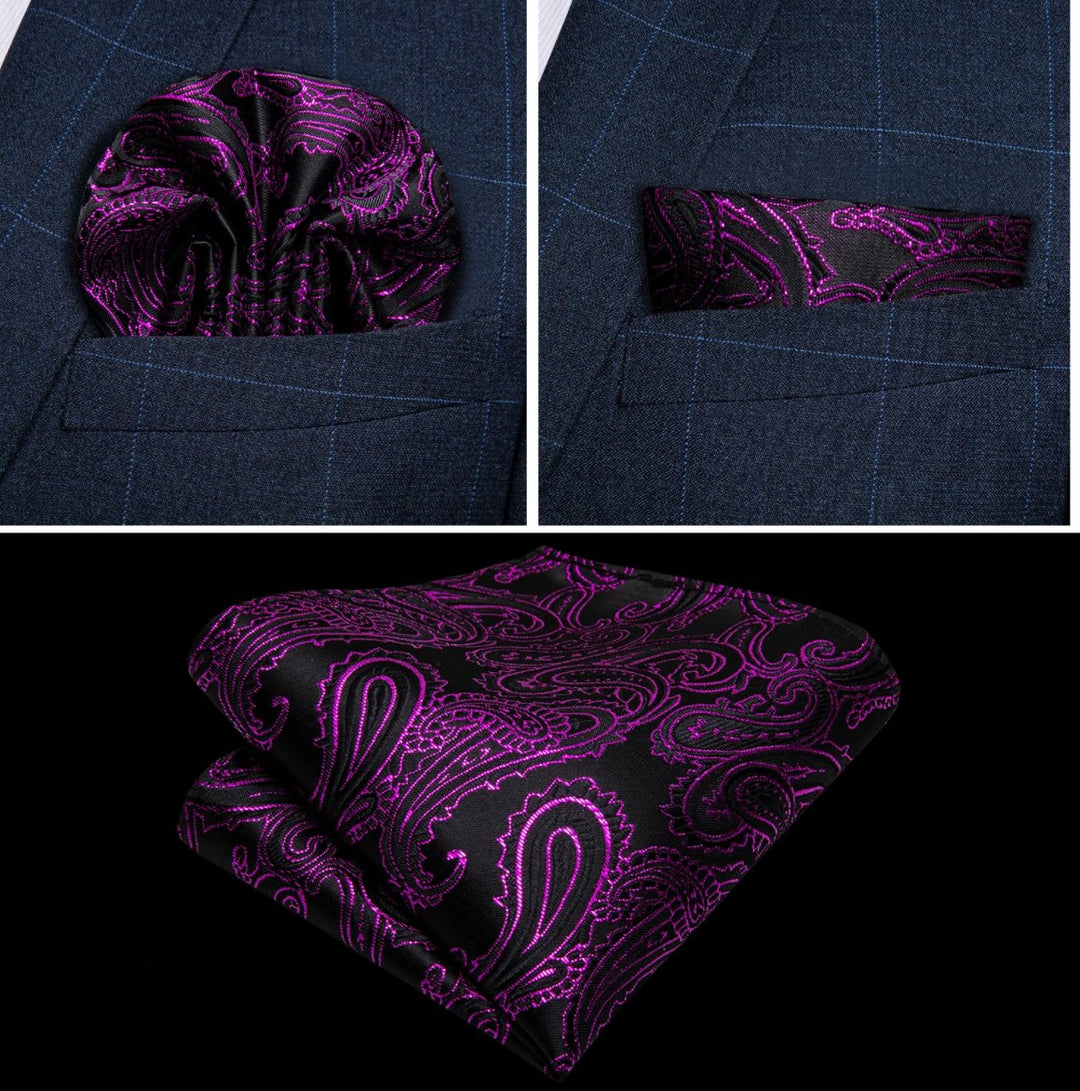 Luxury Black Marron Paisley Silk Men's Vest Bow Tie Hanky Cufflinks Set.MJ-2072 - SimonVon Shop