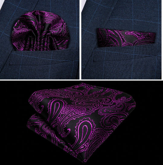 Luxury Black Marron Paisley Silk Men's Vest Bow Tie Hanky Cufflinks Set.MJ-2072 - SimonVon Shop