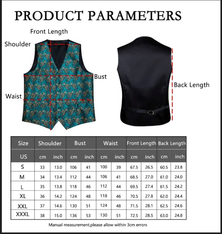 Luxury Dark Red Black Paisley Silk Men's Vest Hanky Cufflinks Tie Set Waistcoat Suit Set- MJ-0150 - SimonVon Shop