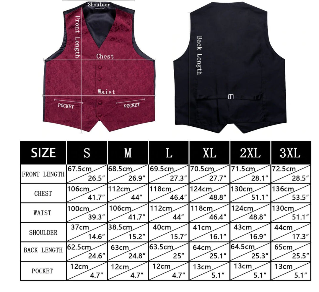 Luxury Men's Blue Paisley Silk Vest Necktie Pocket square Cufflinks.MJ-2052 - SimonVon Shop