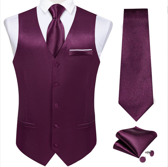 Luxury Purple Solid Satin Waistcoat Vest Set-MJ-0648 - SimonVon Shop