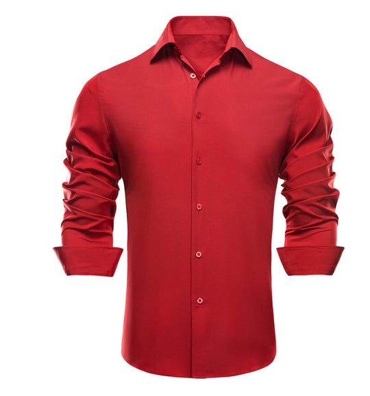 Luxury Red Solid Men's Long Sleeve Dress Shirt-CY-1656 - SimonVon Shop