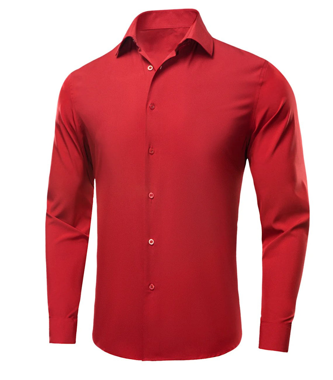 Luxury Red Solid Men's Long Sleeve Dress Shirt-CY-1656 - SimonVon Shop