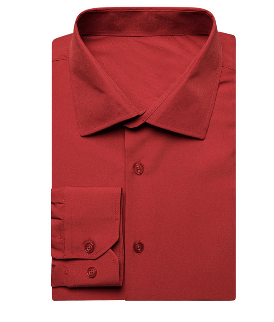 Luxury Red Solid Men's Long Sleeve Dress Shirt-CY-1656 - SimonVon Shop