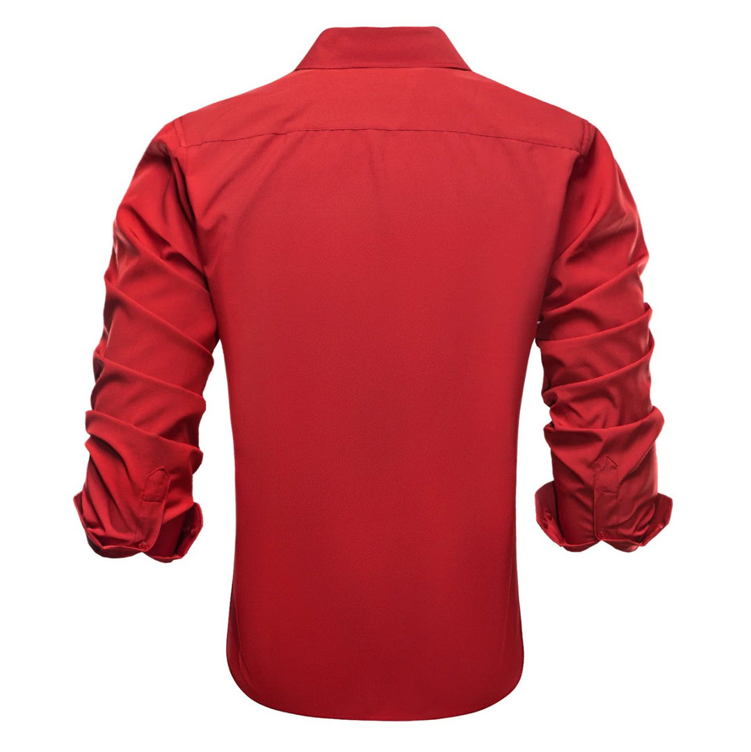 Luxury Red Solid Men's Long Sleeve Dress Shirt-CY-1656 - SimonVon Shop