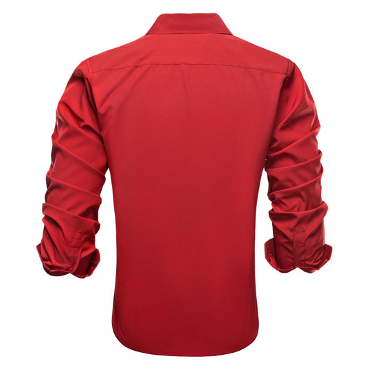Luxury Red Solid Men's Long Sleeve Dress Shirt-CY-1656 - SimonVon Shop