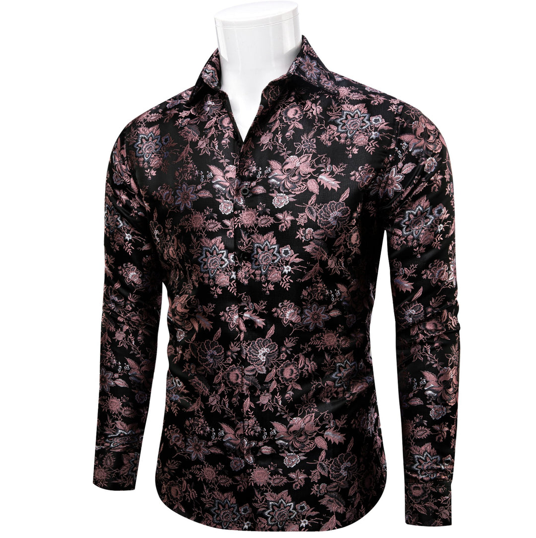 Maroon Black Flower Men's Shirt-CY-9008 - SimonVon Shop