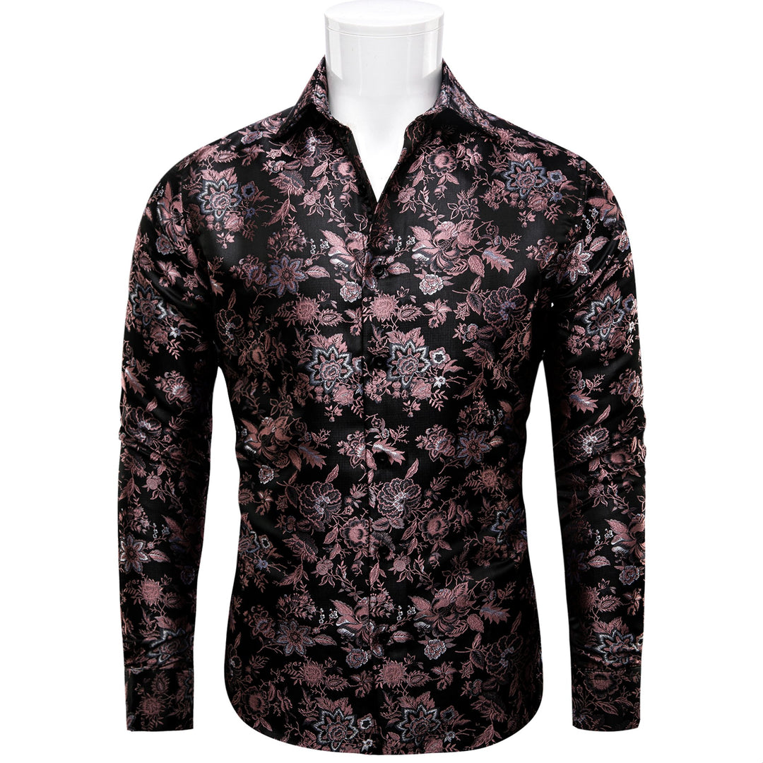 Maroon Black Flower Men's Shirt-CY-9008 - SimonVon Shop