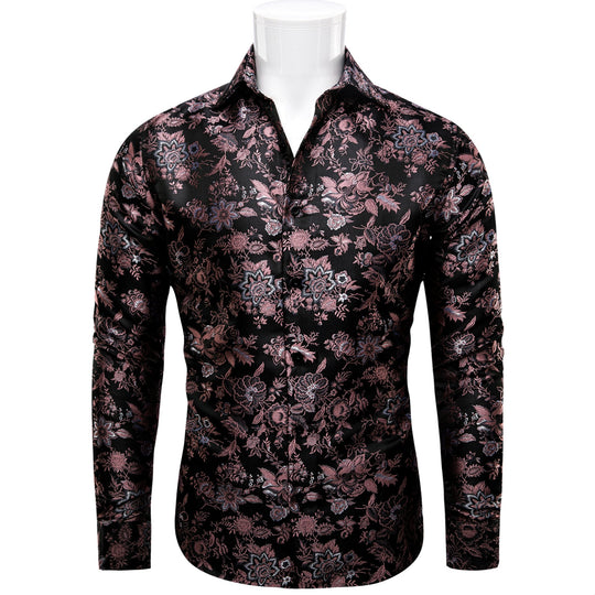 Maroon Black Flower Men's Shirt-CY-9008 - SimonVon Shop