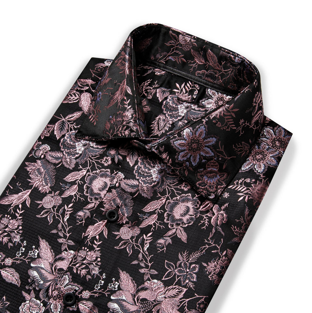 Maroon Black Flower Men's Shirt-CY-9008 - SimonVon Shop