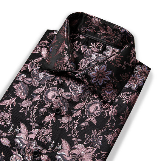 Maroon Black Flower Men's Shirt-CY-9008 - SimonVon Shop