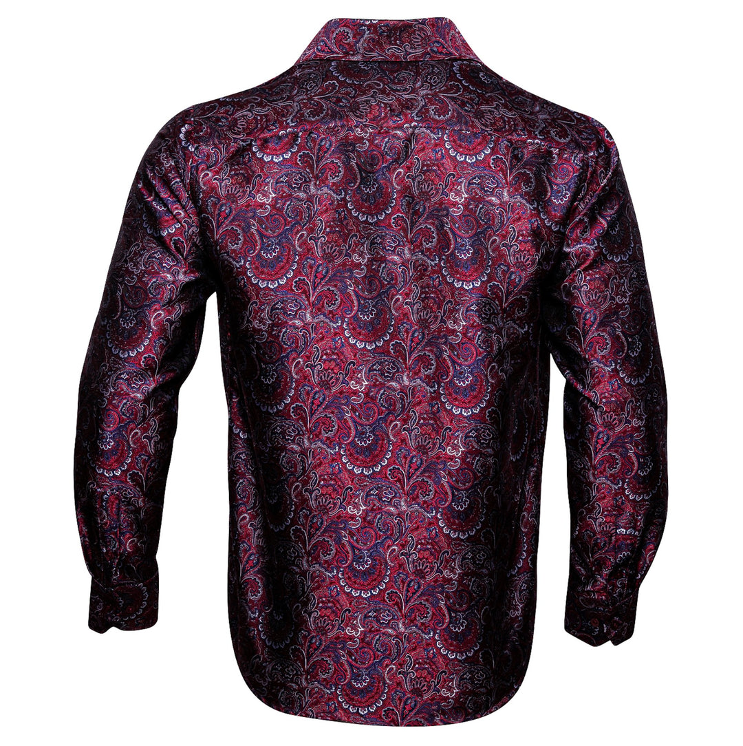 Maroon Blue Paisley Silk Men's Shirt- CY-0042 - SimonVon Shop