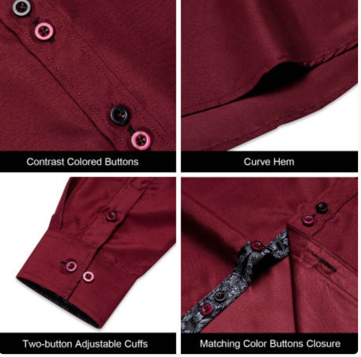 Maroon Mens's Shirt with contrast colored buttons unique cuffs design- CY-2206 - SimonVon Shop