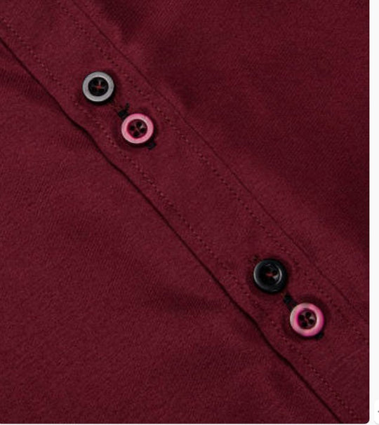 Maroon Mens's Shirt with contrast colored buttons unique cuffs design- CY-2206 - SimonVon Shop