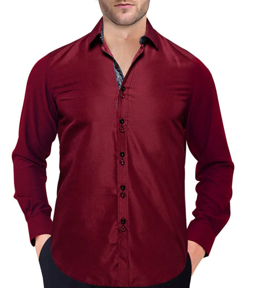 Maroon Mens's Shirt with contrast colored buttons unique cuffs design- CY-2206 - SimonVon Shop