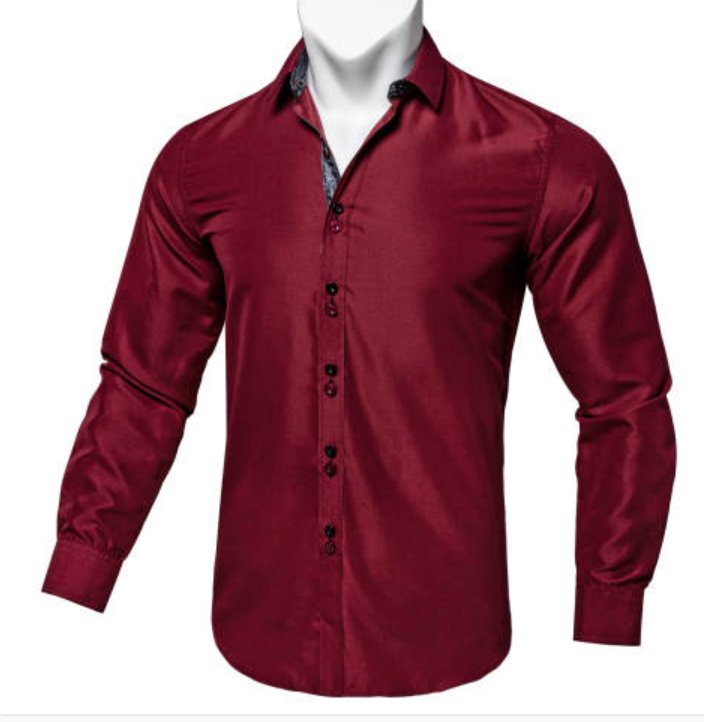 Maroon Mens's Shirt with contrast colored buttons unique cuffs design- CY-2206 - SimonVon Shop