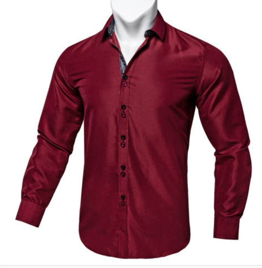 Maroon Mens's Shirt with contrast colored buttons unique cuffs design- CY-2206 - SimonVon Shop