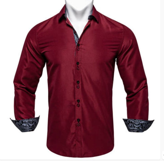 Maroon Mens's Shirt with contrast colored buttons unique cuffs design- CY-2206 - SimonVon Shop