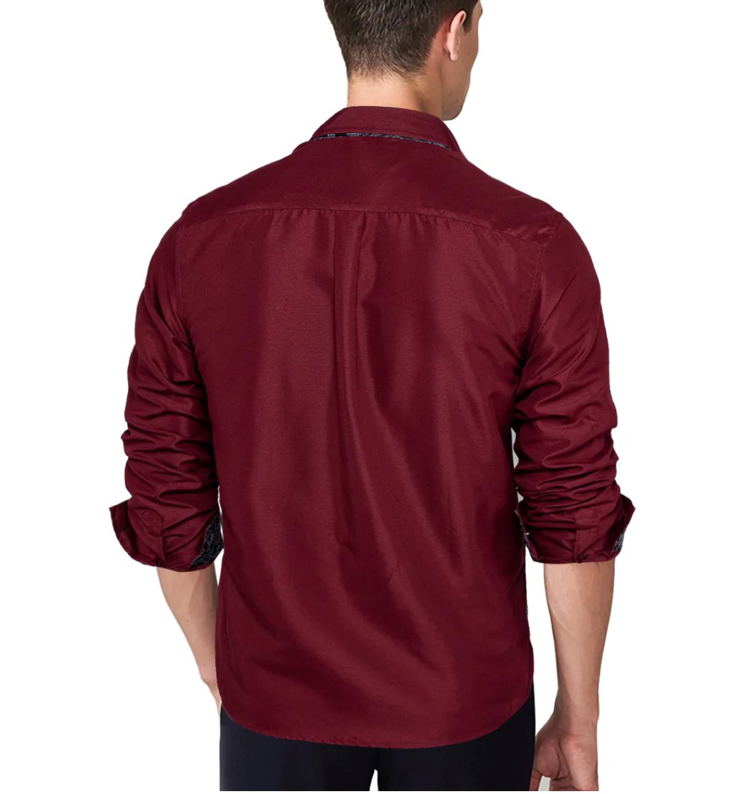 Maroon Mens's Shirt with contrast colored buttons unique cuffs design- CY-2206 - SimonVon Shop
