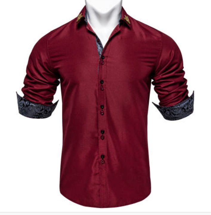 Maroon Mens's Shirt with contrast colored buttons unique cuffs design- CY-2206 - SimonVon Shop