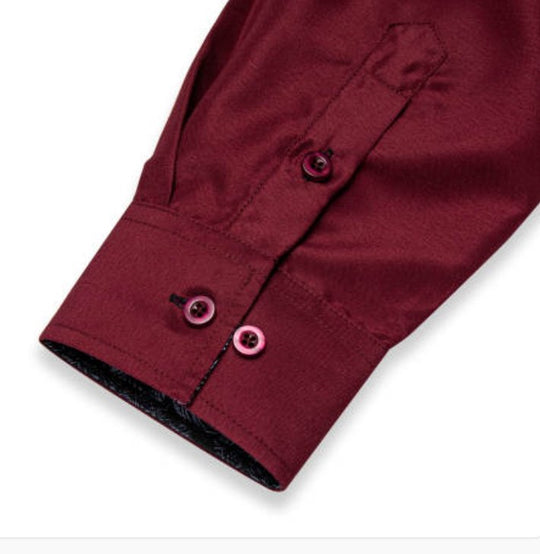 Maroon Mens's Shirt with contrast colored buttons unique cuffs design- CY-2206 - SimonVon Shop
