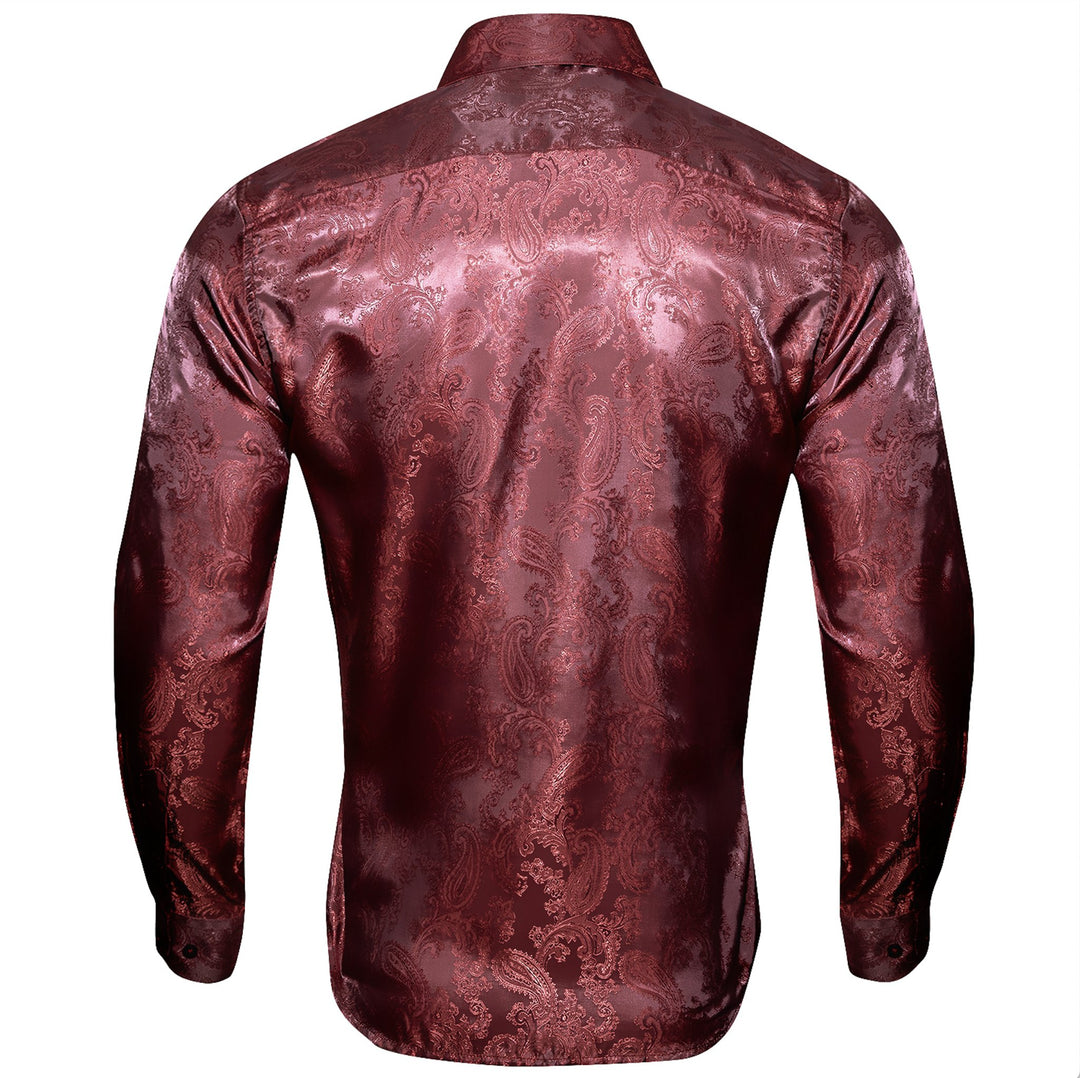 Maroon Paisley Men's Silk Long Sleeves Shirt - CY-0090 - SimonVon Shop