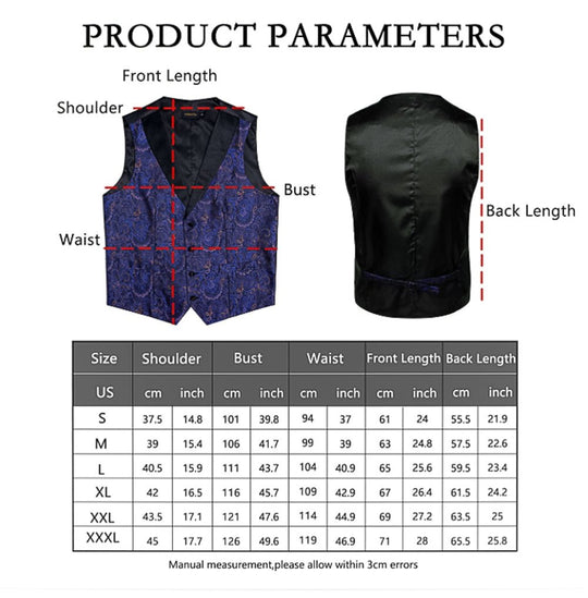 Men's Black Red Christmas Tree Silk Tie Hanky Cufflinks Waistcoat Vest Set-MJ-2577 - SimonVon Shop
