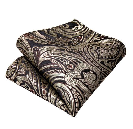Men's Black Silver Paisley Silk Vest Necktie Pocket square Cufflinks-MJ-2039 - SimonVon Shop