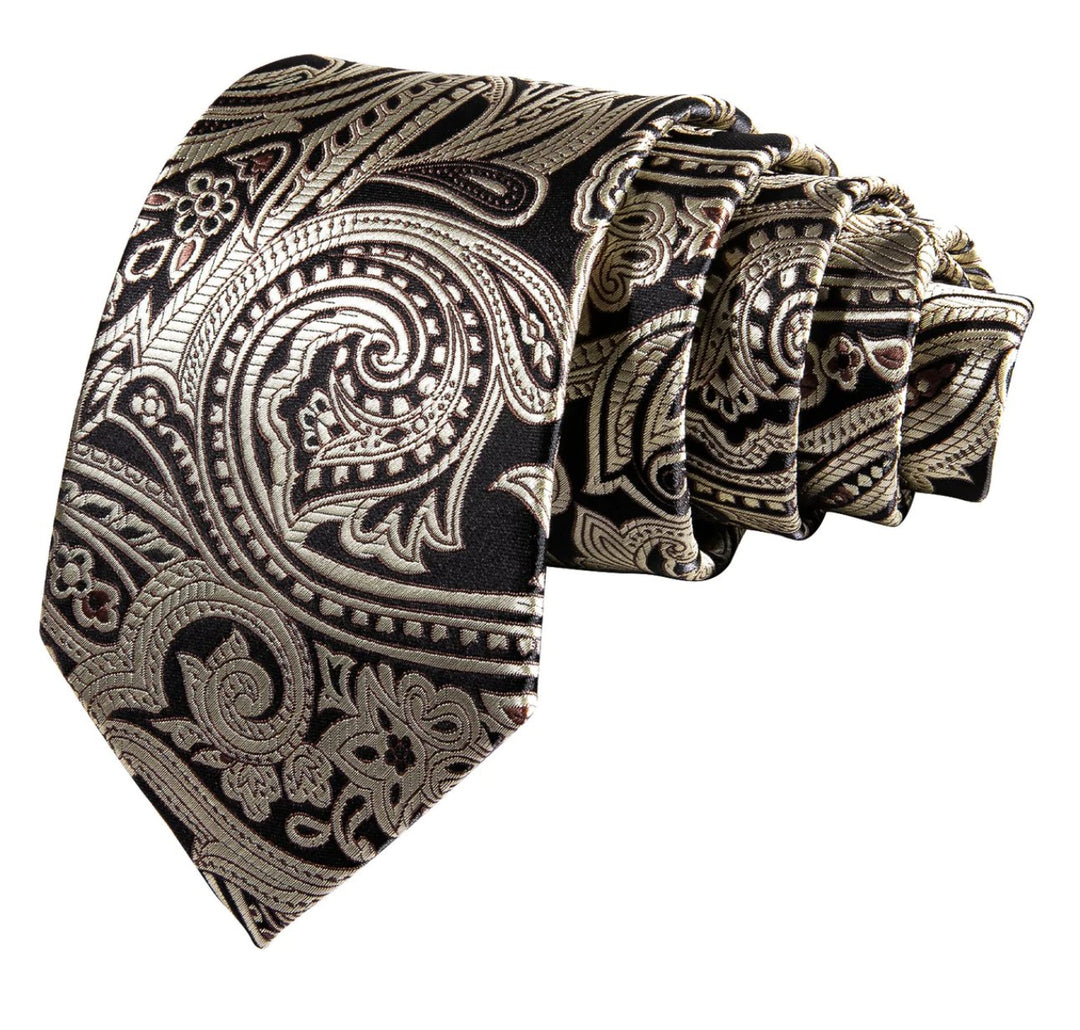 Men's Black Silver Paisley Silk Vest Necktie Pocket square Cufflinks-MJ-2039 - SimonVon Shop