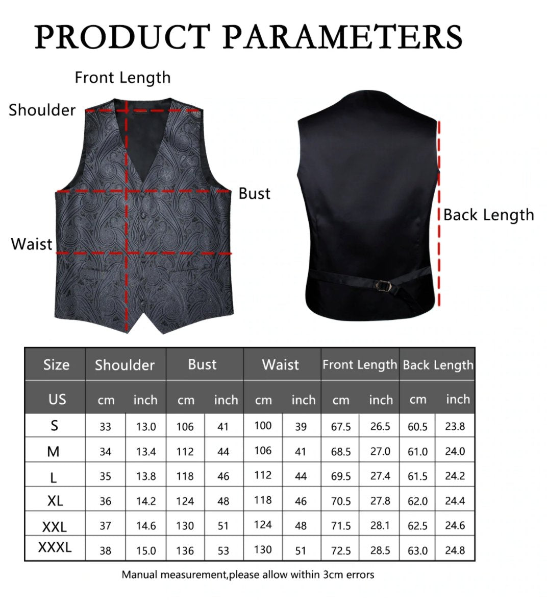 Men's Blue Black Paisley Silk Vest Necktie Pocket Square Cufflinks Set.MJ-2077 - SimonVon Shop