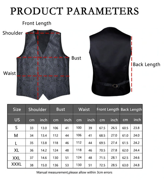 Men's Blue Black Paisley Silk Vest Necktie Pocket Square Cufflinks Set.MJ-2077 - SimonVon Shop