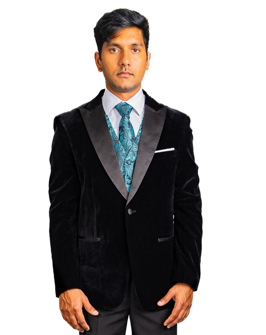 Men's Classic Blue Green Paisley Jacquard Silk Waistcoast Vest Handkerchief Cufflinks Tie Vest Set- Mj-0107 - SimonVon Shop