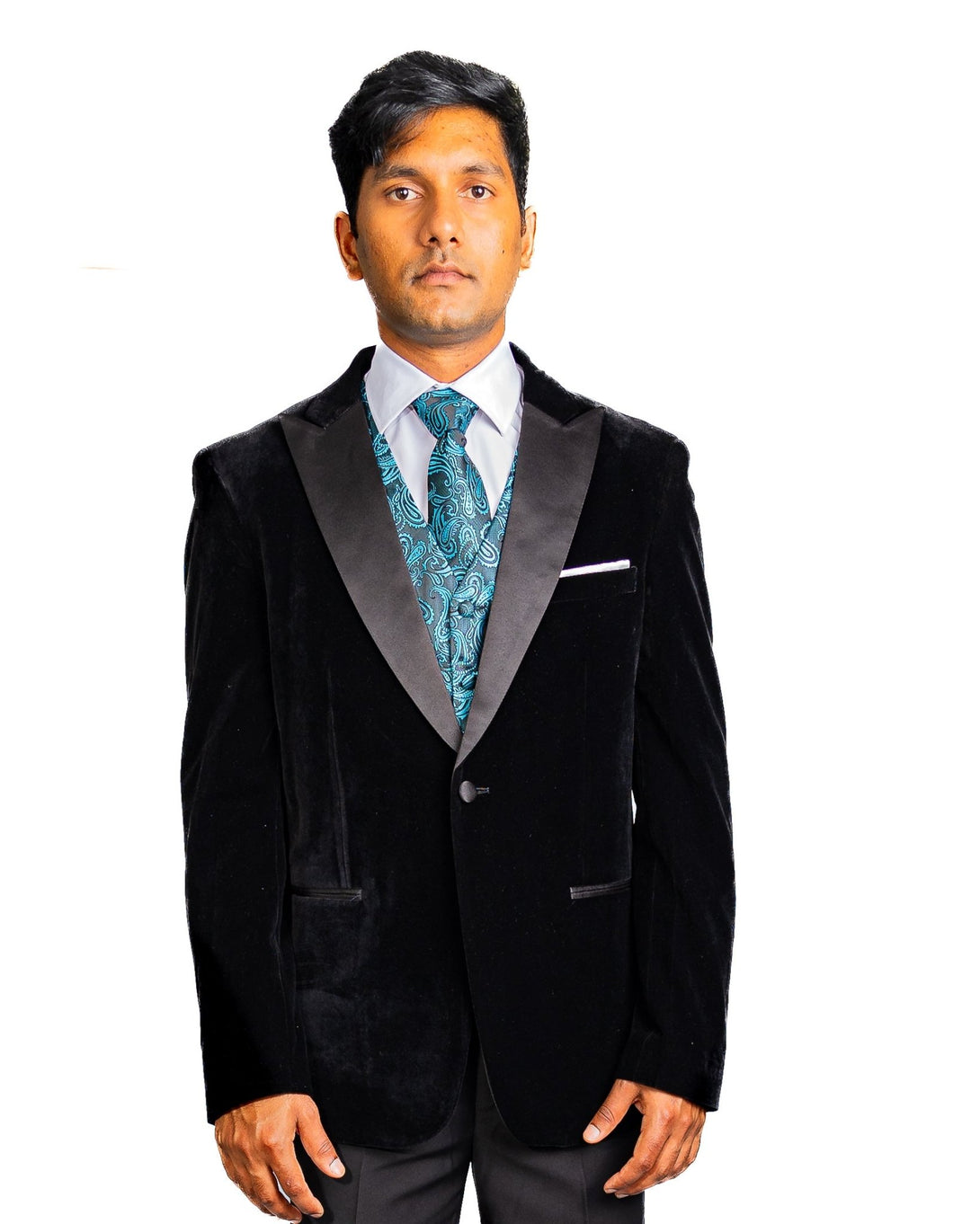 Men's Classic Blue Green Paisley Jacquard Silk Waistcoast Vest Handkerchief Cufflinks Tie Vest Set- Mj-0107 - SimonVon Shop