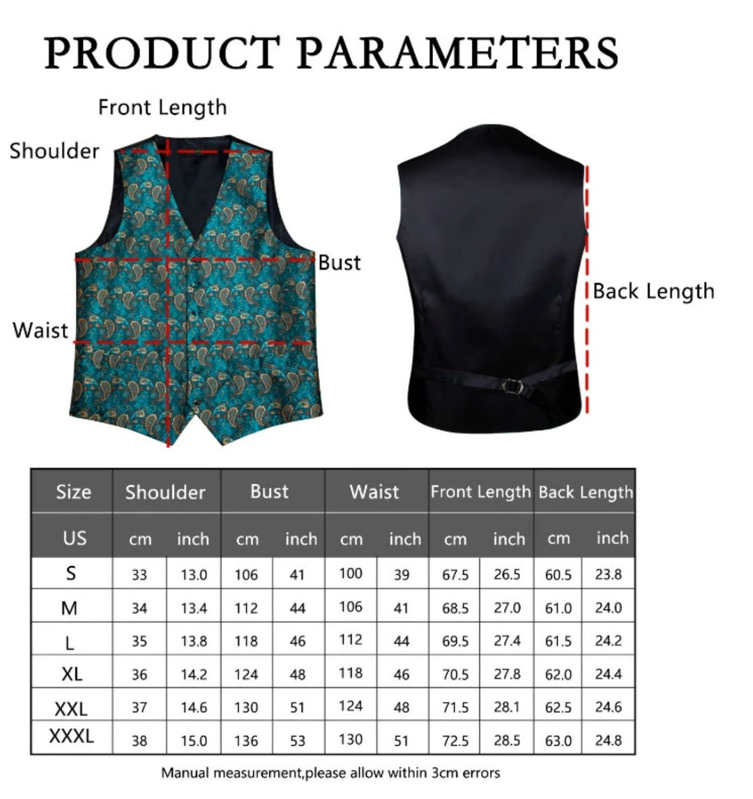 MEN'S CLASSIC BLUE PAISLEY JACQUARD SILK WAISTCOAT VEST HANDKERCHIEF CUFFLINKS TIE VEST SET-MJ-0104 - SimonVon Shop